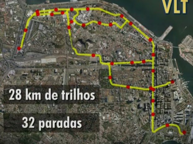 Traçado do VLT no Centro do Rio (Foto: Reprodução/TV Globo)