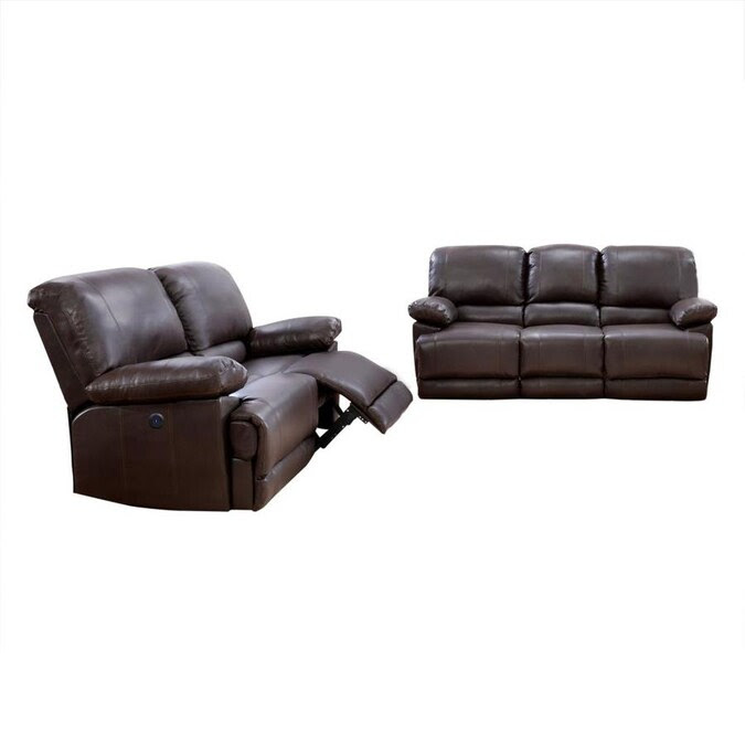 CorLiving 2pc Plush Power Reclining Chocolate Brown Bonded ...