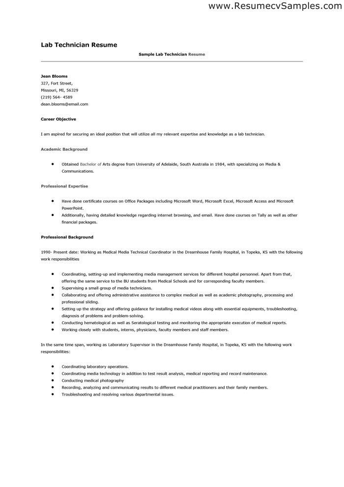Medical Lab Technician Cv Word Format : Free 8 Sample ...