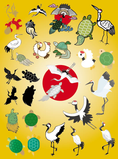 鶴と亀 年賀状 縁起物のイラストai Eps ベクタークラブ イラストレーター素材が無料