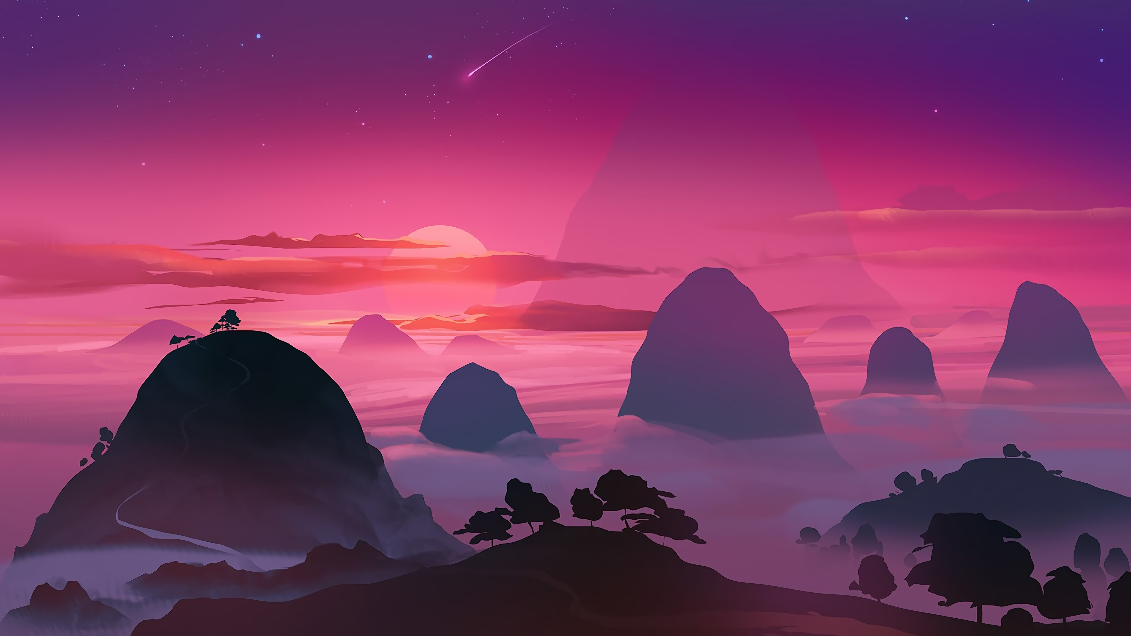Pink Sunset Minimal 4k, HD Artist, 4k Wallpapers, Images, Backgrounds