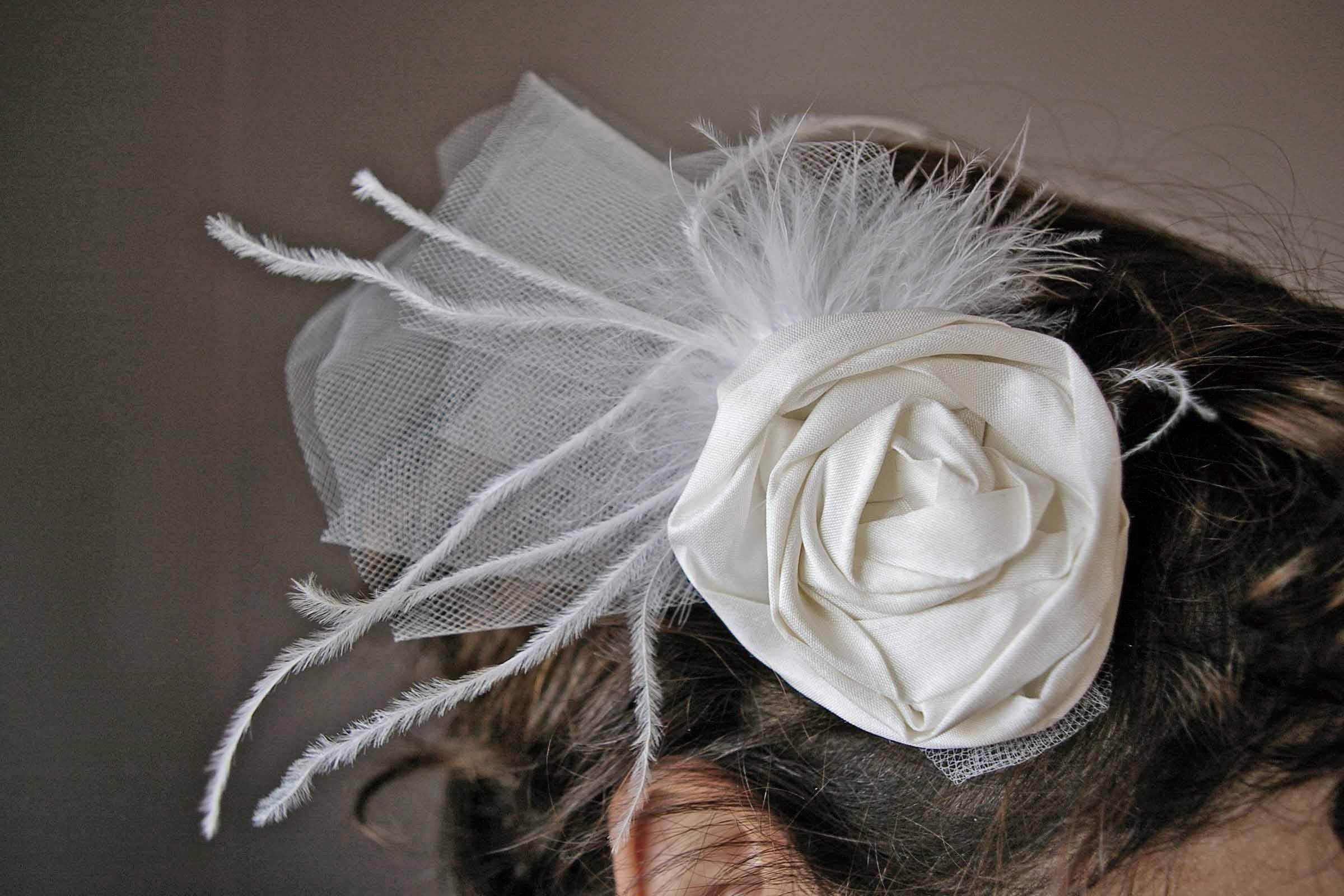 Silk Flower and Feather Fascinator