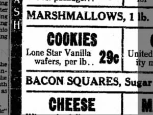 Lone Star vanilla wafer ad.