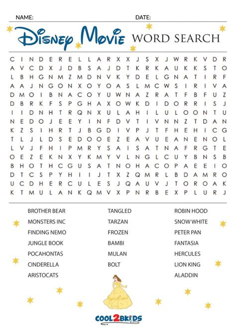 Each disney word search is inspired by a favorite movie such as: word search disney printable