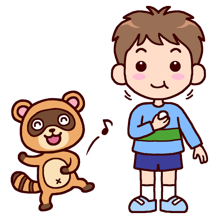 タヌキと男の子 カラー お月見 十五夜の無料イラスト 秋の季節 行事 保育素材