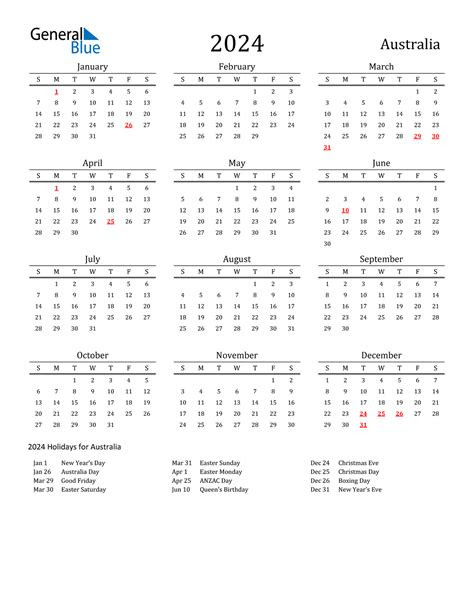  2024 australia calendar with holidays