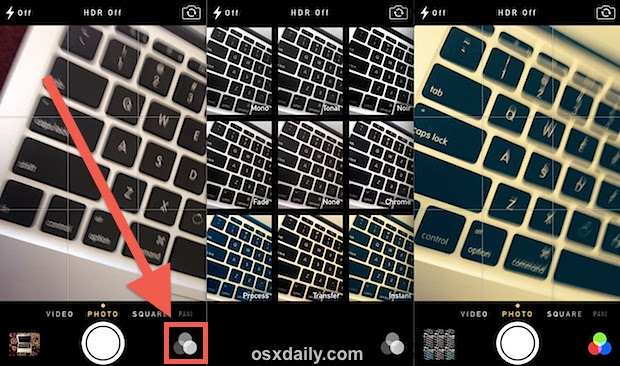 iPhone camera with live filters