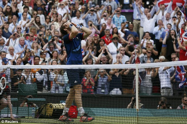 Net gains: Murray looks to he heavens after beating Federer 6-2, 61, 6-4 on Sunday afternoon 