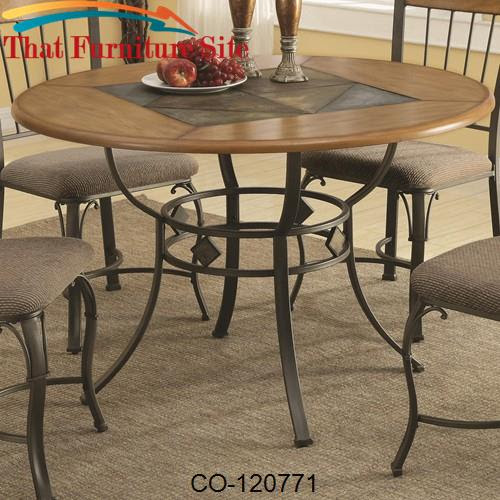 1207 Round Dining Table With Metal Legs And Wood Top Inlaid With A Sla
