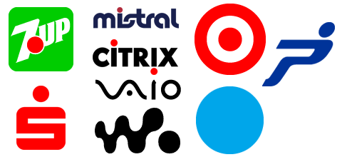 Seven Up, Target, het oude Vaio-Logo, de fiat Punto, de Sony Walkman, Blaupunkt, de Sparkasse, Citrix, Mistralpng