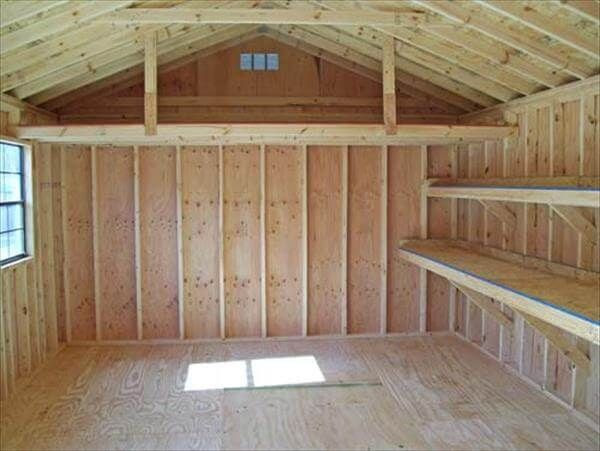 wide ledges and arranged mantelpiece pallet shed interior for outdoor ...