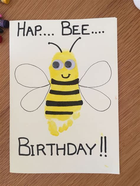  hap bee birthday card with toddler footprint and googley eyes bee