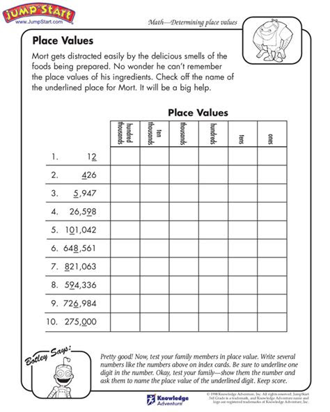  salla place value math worksheets