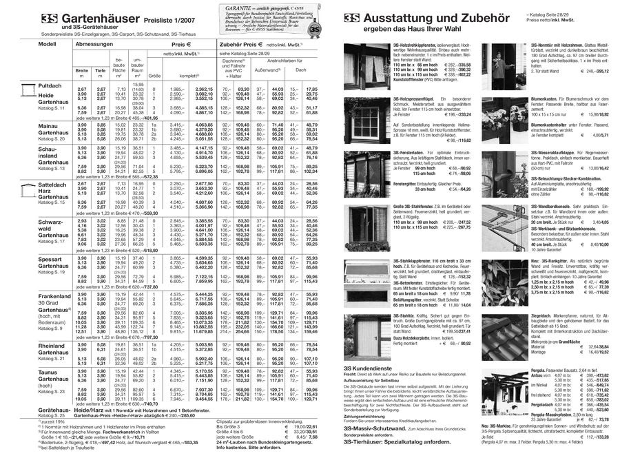 Preisliste Gartenhauser Geratehauser Von 3s Garagen