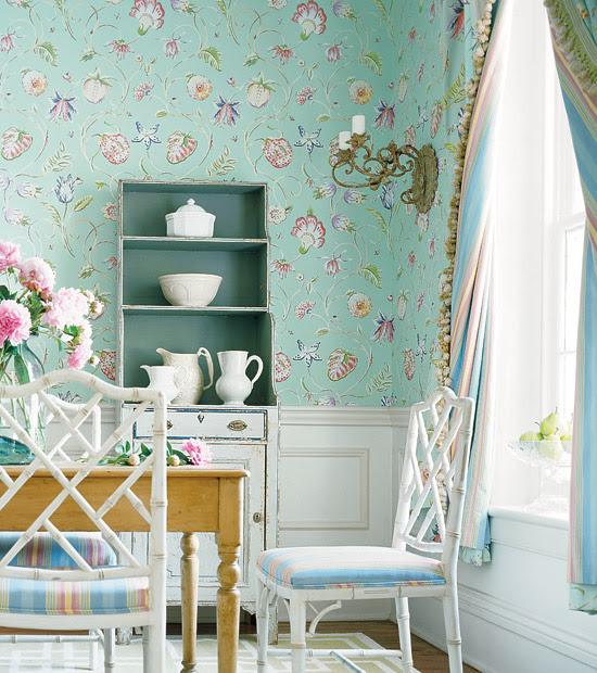 Design Interior French Country Bright Green Wall Dining Room Side ...