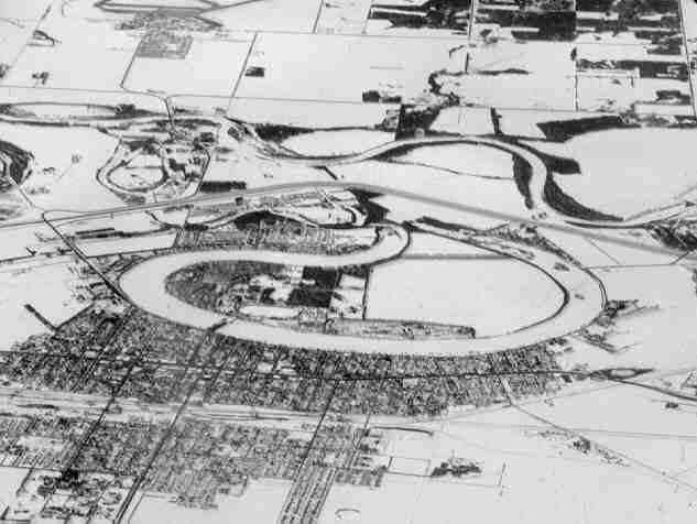 oxbow lake formation. neck cutoff, oxbow lake