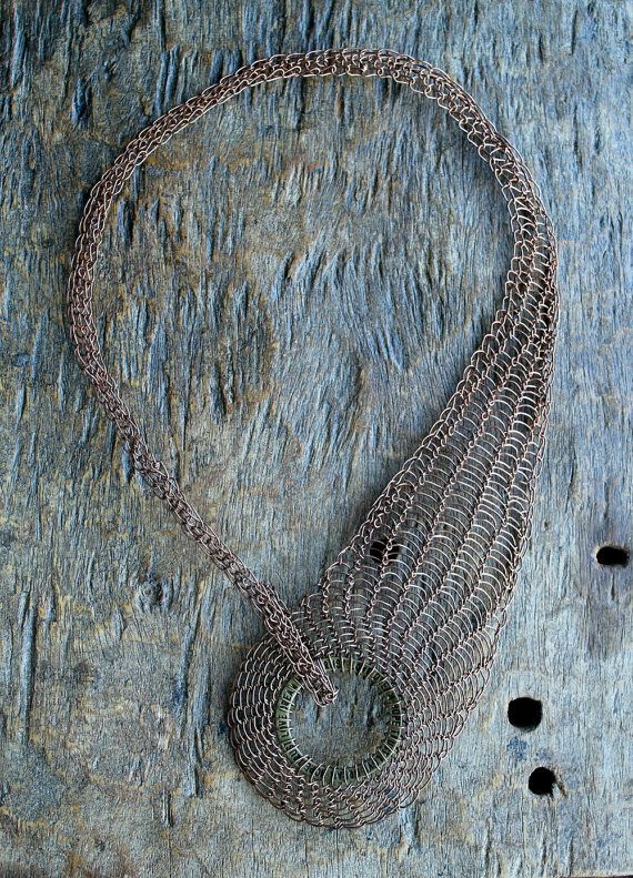 Copper wire crocheted necklace collar Trinity by Ksemi