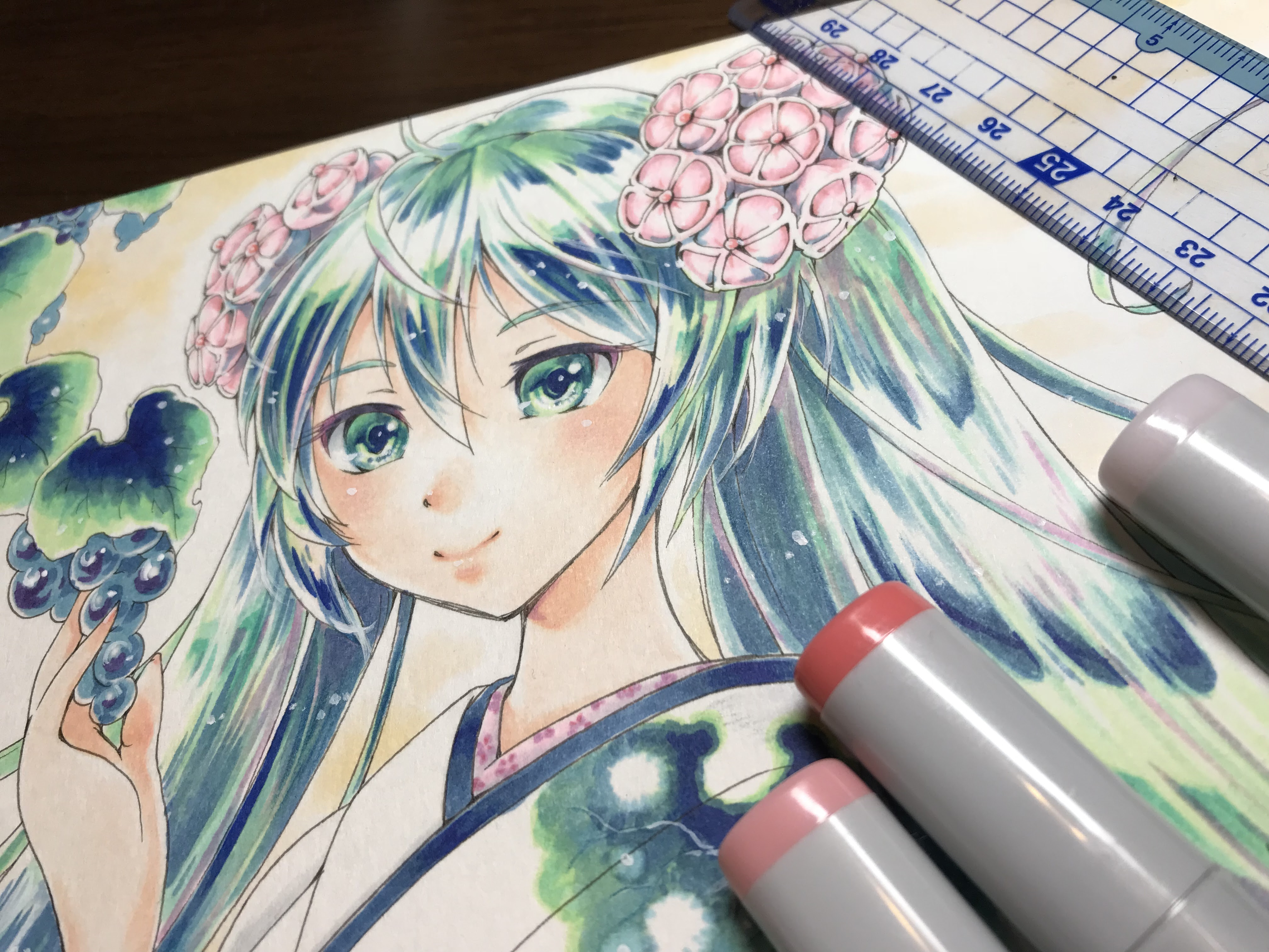 着物の初音ミク コピックイラストのメイキング第二弾できました あさひなきりんブログ