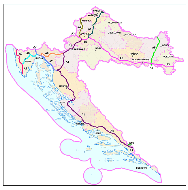 hrvatske autoceste karta CESTE   HRVATSKE AUTOCESTE   AUTOKARTA HRVATSKE hrvatske autoceste karta