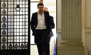 Alexis Tsipras leaves his office on Monday.