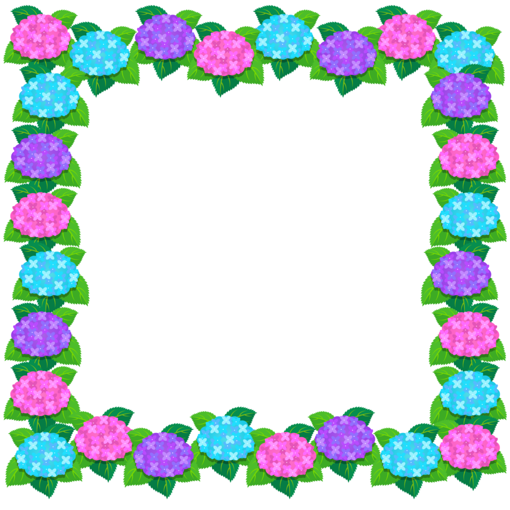 商用フリー 無料イラスト あじさいの花フレーム 紫陽花 紫 ピンク 水色 Ajisai22 商用ok フリー素材集 ナイスなイラスト