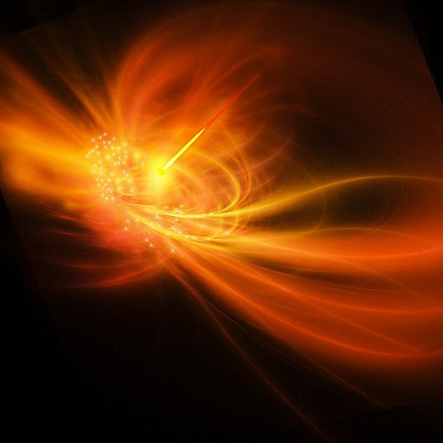 The University of Maryland physicist believes the delay may have been because the light may in fact have slowed as it travelled due something known as 'vacuum polarisation'. During this phenomenon, photons (artist's impression pictured) break down to something known as ¿positrons¿ and electrons for a split second