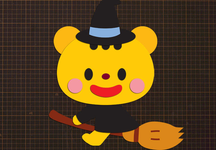 無料ダウンロード型紙で ハロウィン 魔法使い りす の壁面飾りを作ってみた ほうき 箒 秋 10月 保育園 幼稚園 介護施設 デイサービス 壁面装飾 製作 壁面飾り型紙工房