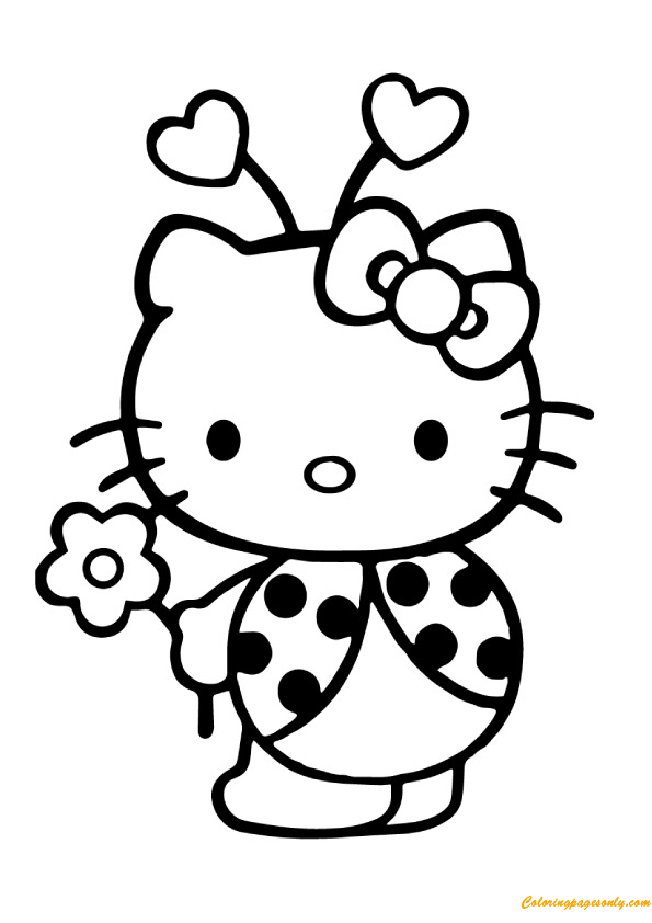 Hello Kitty In Ladybug Sute Coloring Page - Free Coloring ...