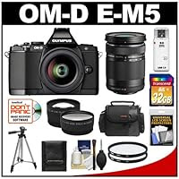 Olympus OM-D E-M5 Micro 4/3 Digital Camera & 12-50mm Lens with M.Zuiko 40-150mm Lens + 32GB Card + Case + Filters + Tripod + Telephoto & Wide-Angle Lens Kit