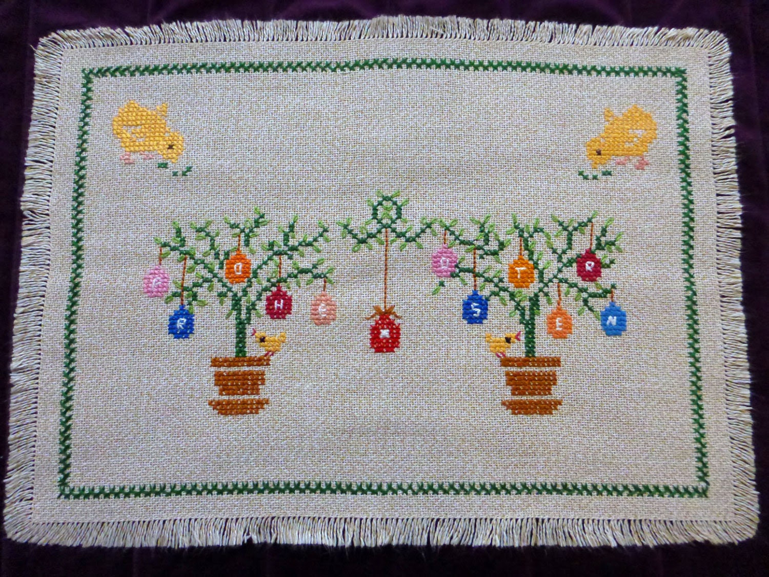 EASTER SALE Vintage GERMAN linen tablecloth eggs by Retroom
