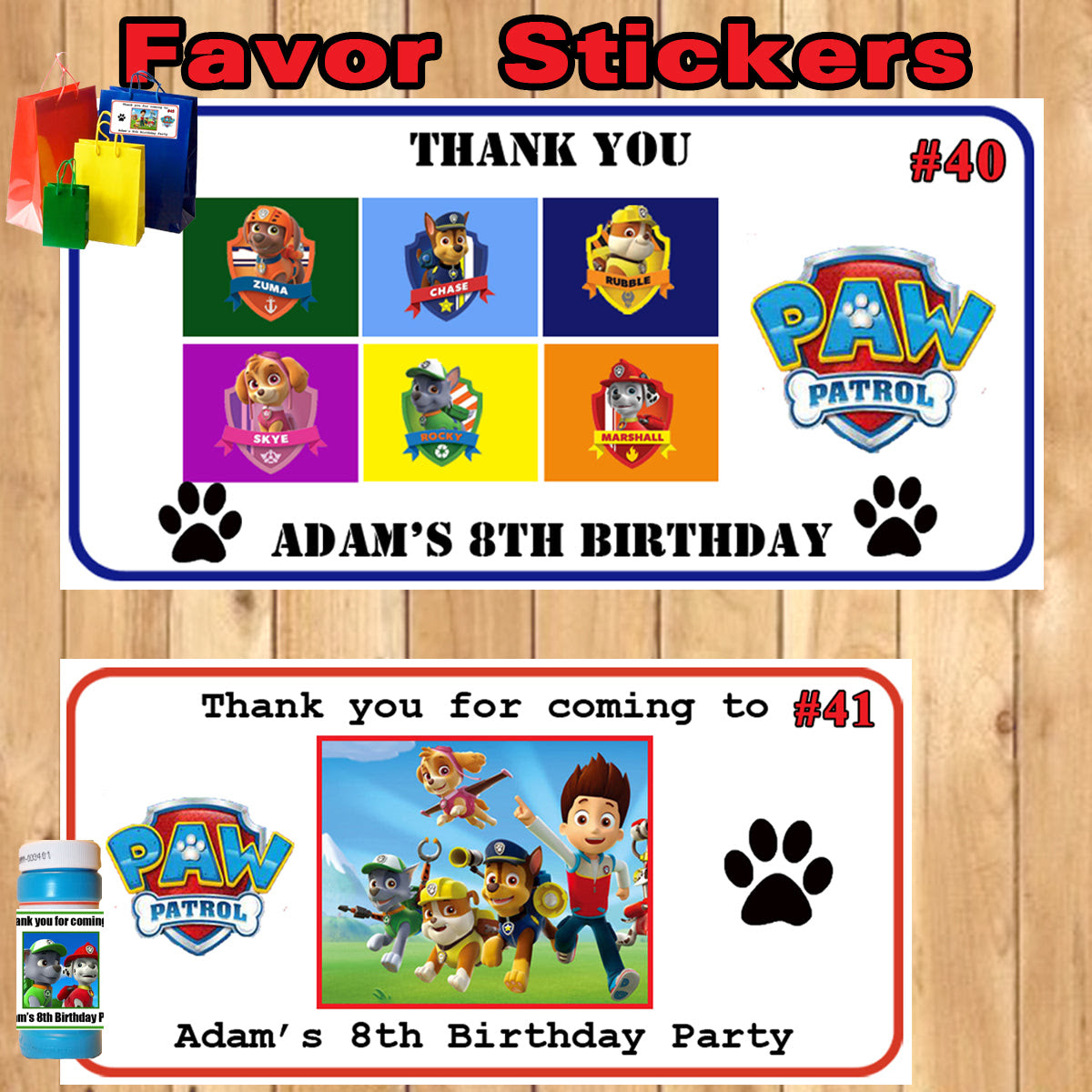 Paw Patrol Printed Birthday Stickers Water Bottle Address Popcorn Favor  Labels Personalized Custom Made