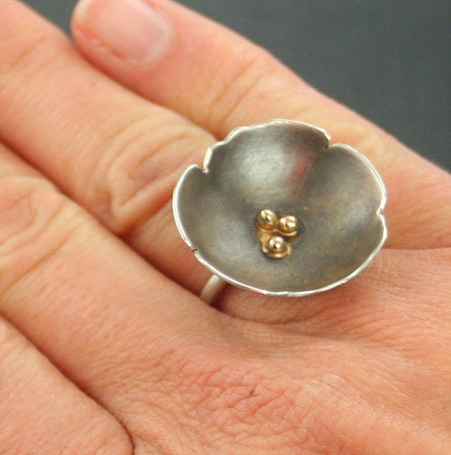 Sakura Ring - Sterling Silver and 14k Gold