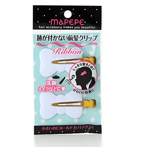 マペペ 跡が付かない前髪クリップ Ribbon ゴールド×ホワイト