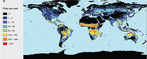 Map, Global fires, pyrogeography on Earth