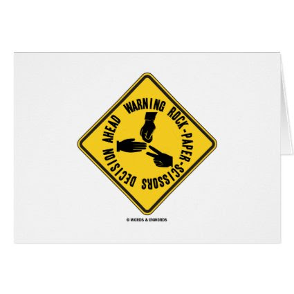 Warning Rock-Paper-Scissors Decision Ahead Sign Cards