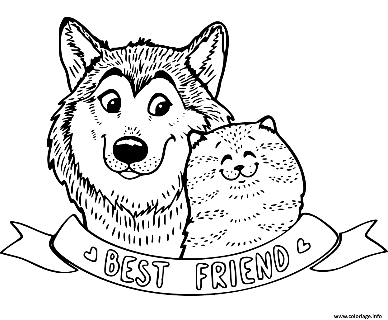 Coloriage Chien Et Chat Meilleurs Amis Bff Jecolorie Com