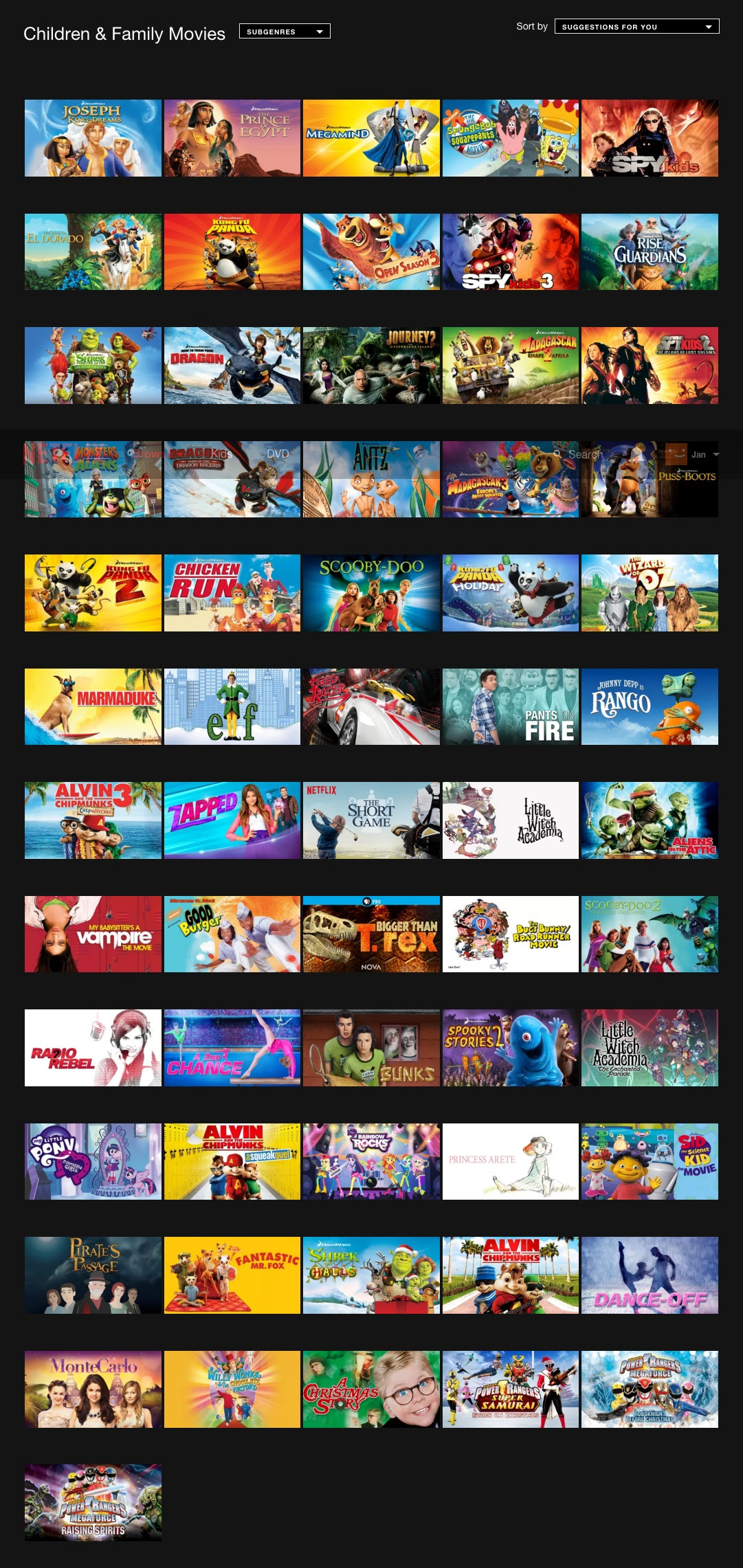 Here is the Netflix SA full content library