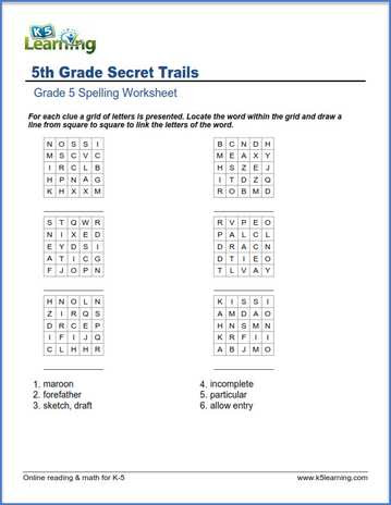 fifth grade spelling worksheets k5 learning