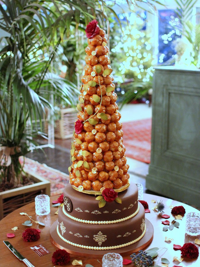 Croquembouche Red Roses Chocolate And Gold French Wedding Cakes