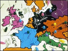 Piece scattered randomly on a Diplomacy board