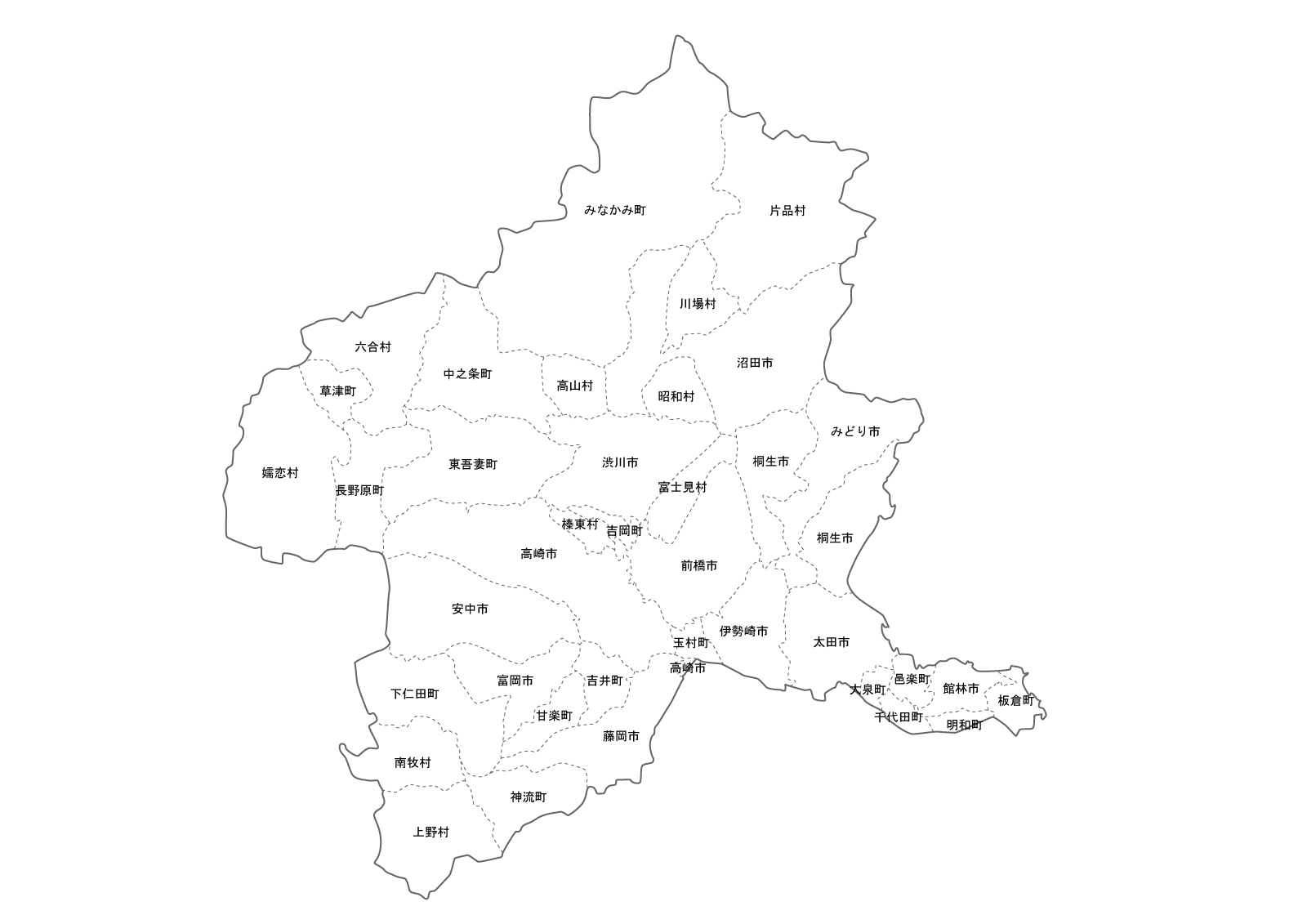 ちずそ 無料地図素材 関東地方市町村名入り白地図