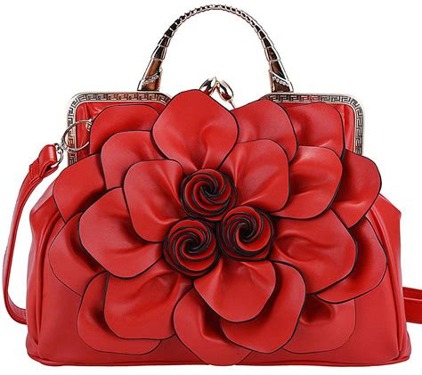 coofit stereo rose handbag flower leather cute purse