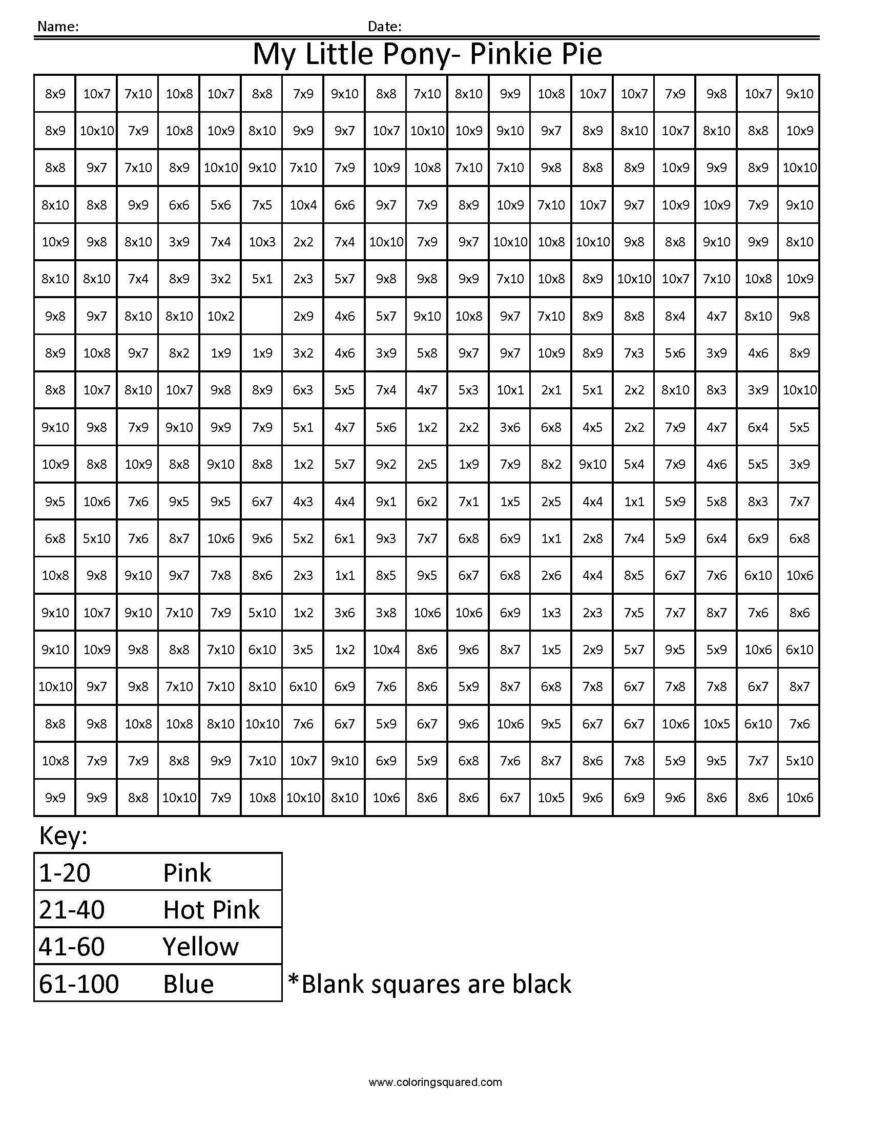 My Little Pony- Advanced Multiplication fun Cartoon math practice free worksheet