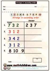 Arrange in Ascending Order Worksheet for Kindergarten - 1st ...