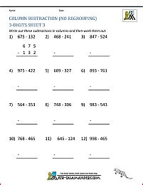 If one is subtracting, it's necessary to regroup when the number at the top of a column is smaller than the one below it. 3 digit subtraction worksheets