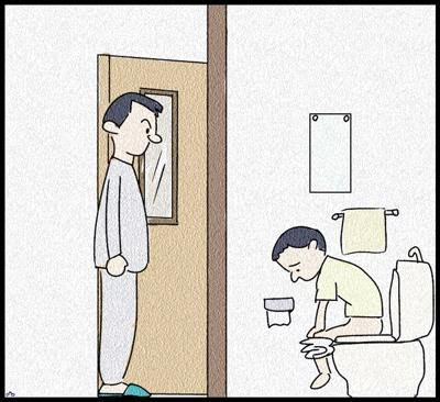 近所の子供が トイレ貸して下さい と言ってきたので ぬすまれないよう見張ってる 14年04月08日のイラストのボケ ボケて Bokete