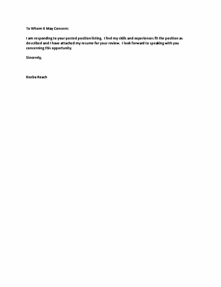 Resume Cover Letter Short