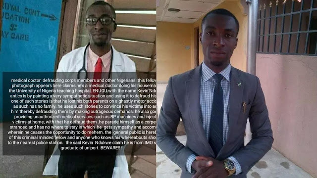 Meet alleged fake medical doctor who defrauds unsuspecting NYSC members in Enugu with stories