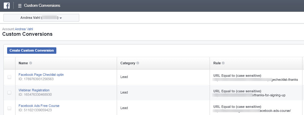 Facebook Ads Custom Conversions