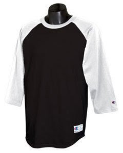 Champion Men's Tagless Baseball Raglan T-Shirt, black/white, Large